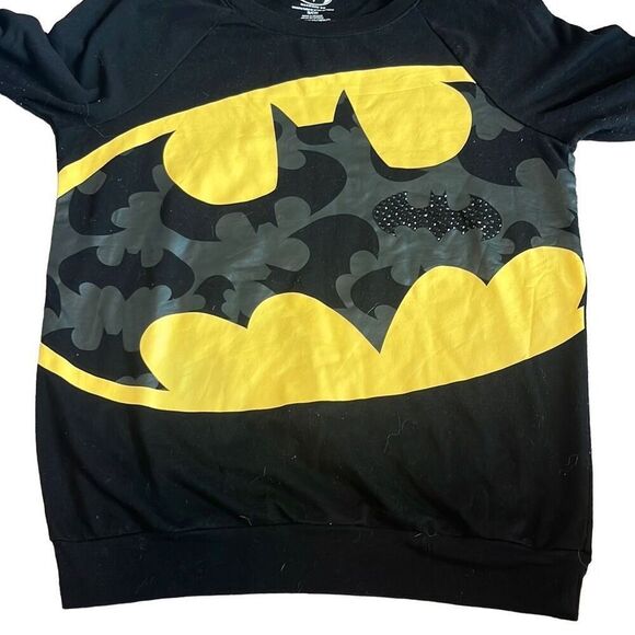 DC Batman Small Black Yellow Batman Large Logo Bejeweled Sweatshirt Crewneck - Picture 3 of 7